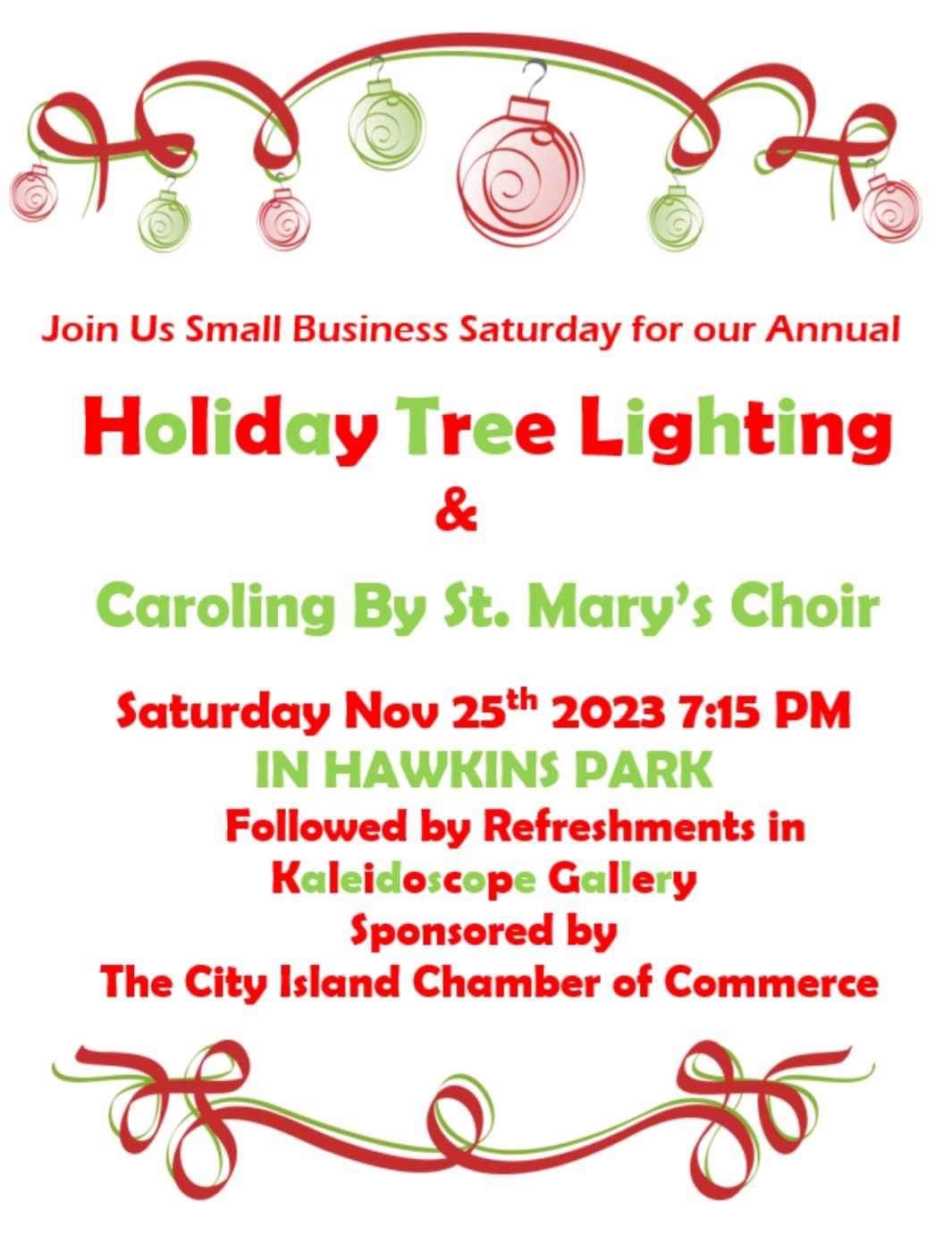 Holiday Tree Lighting & Caroling by St. Mary’s Choir